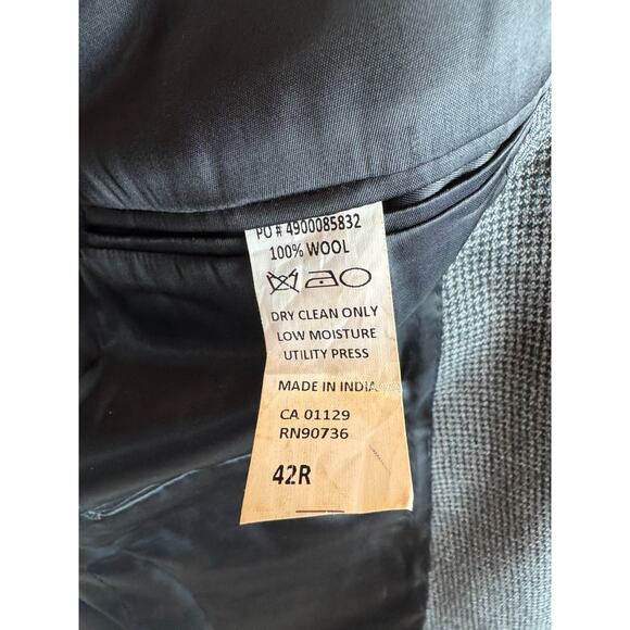 CALVIN KLEIN gray black check houndstooth 100% wool mens jacket blazer 42R NWOT - Picture 11 of 12